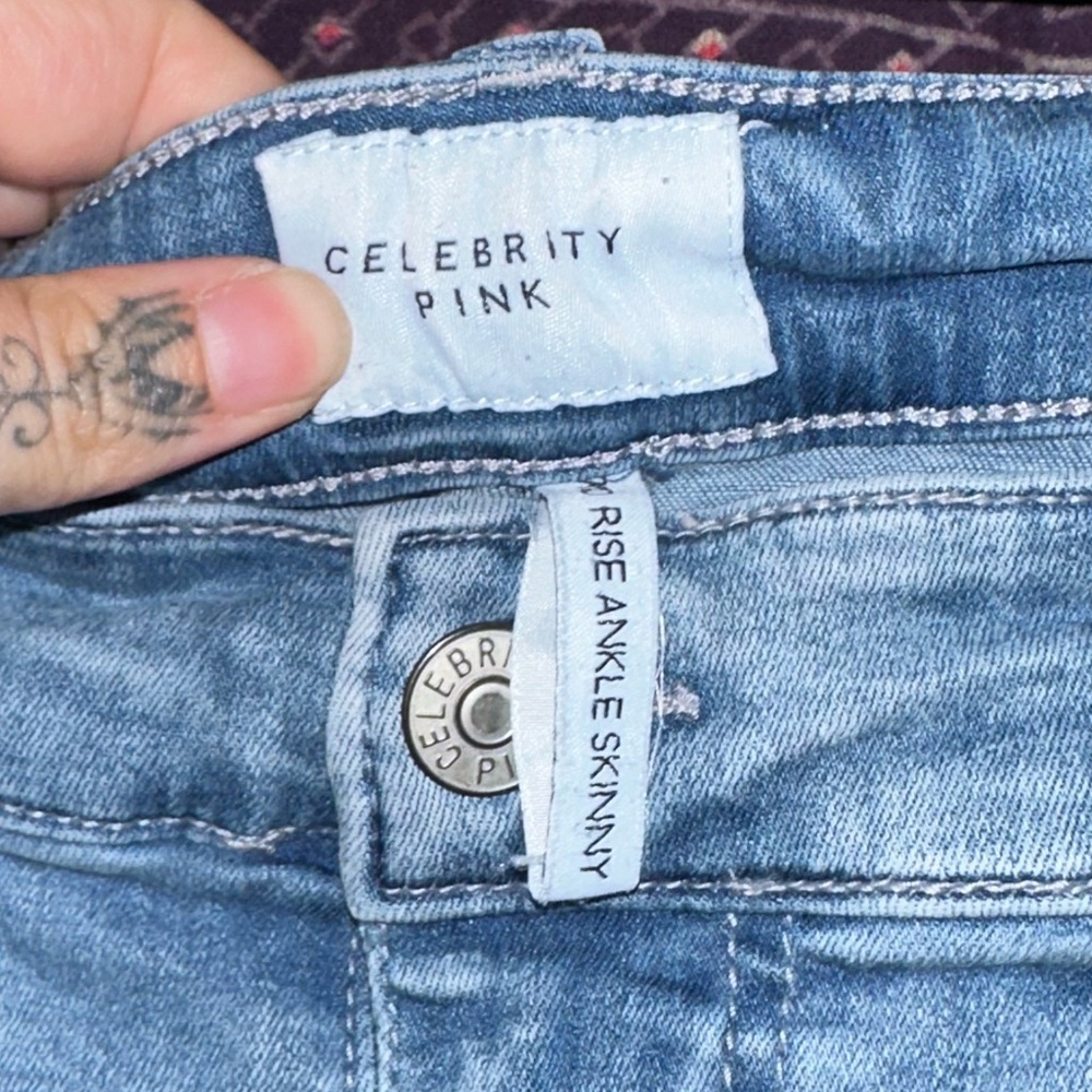 Celebrity Pink Blue Skinny Jeans with Distressed Details - Picture 4 of 4